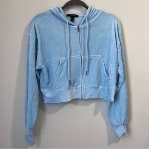 Baby Blue Cropped Velour Hoodie